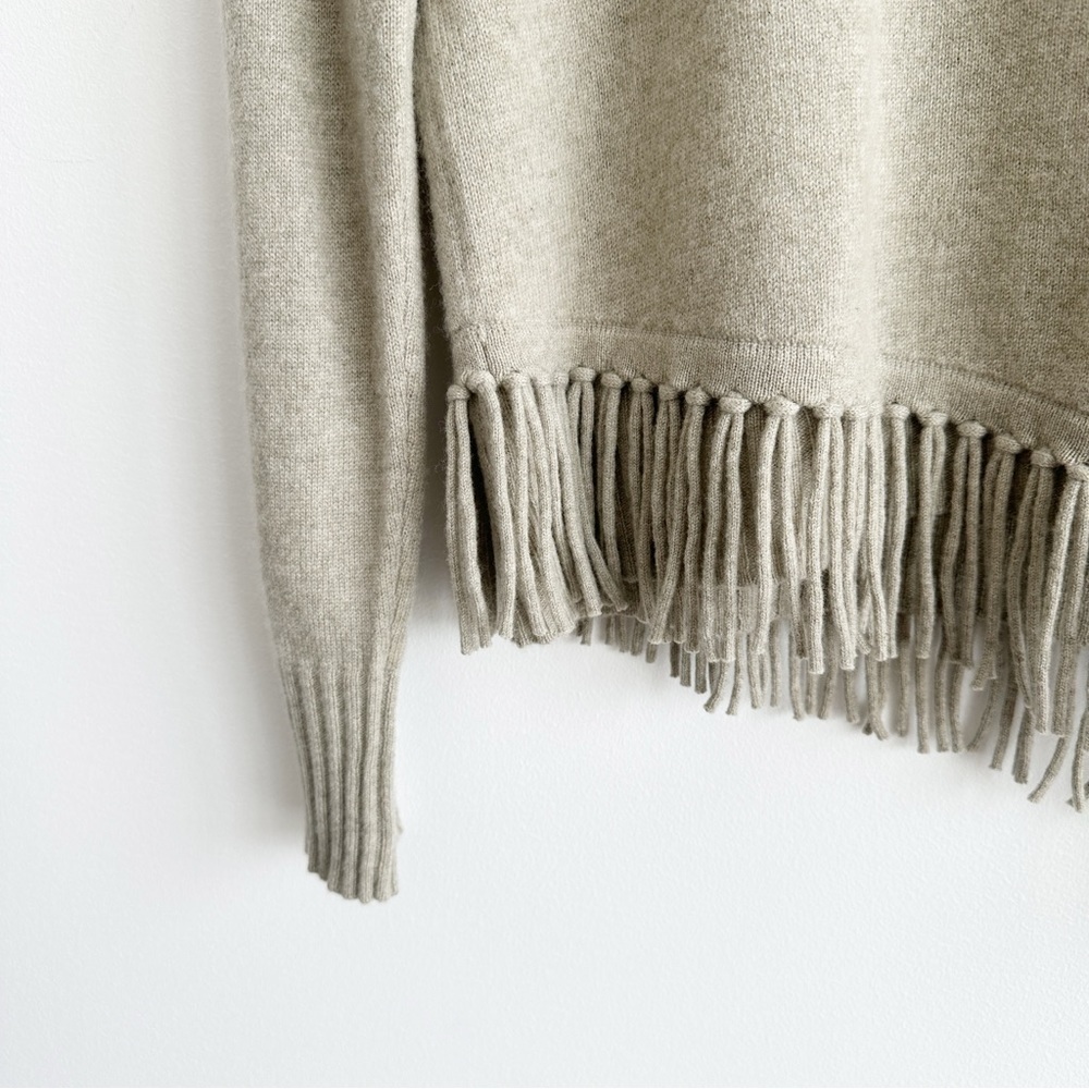 Repeat Cashmere Sweater Diagonal Fringed Hem Size 38 Small Pepper Beige - Picture 2 of 11